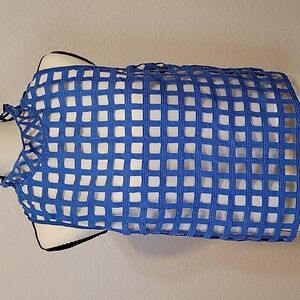 Champagne & Strawberry Blue Lace-like Sleeveless Blouse Size L